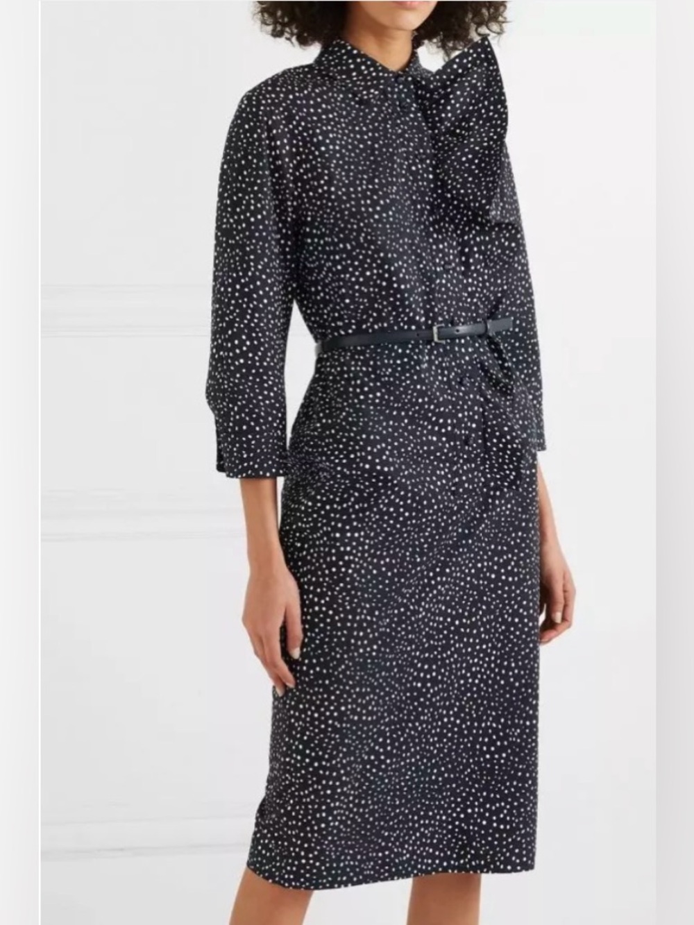 Max Mara Vicky Ruffle Polka Dot Navy Blue White Cotton Poplin Midi Dress